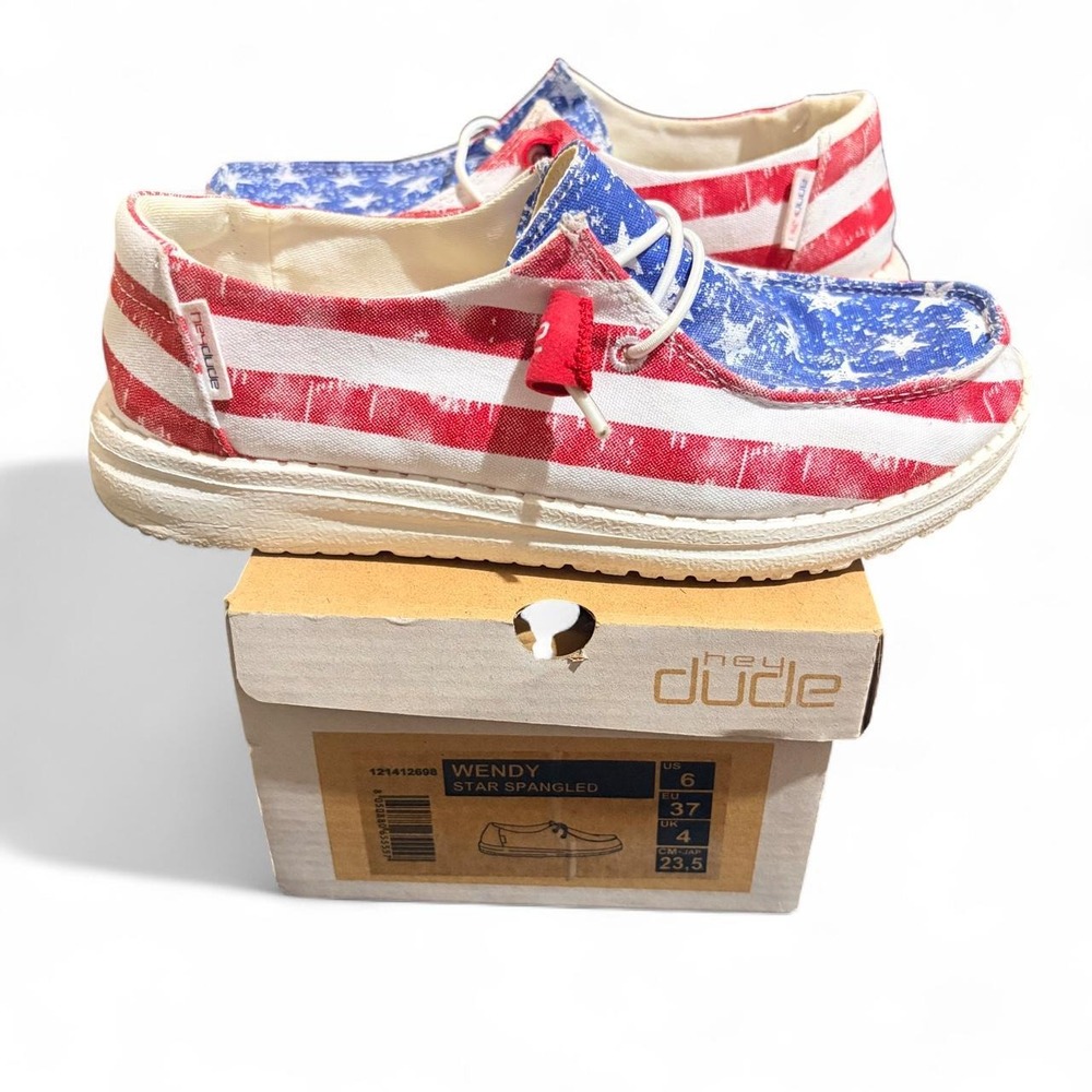 Hey Dude Wendy Star Spangled American Flag Sneakers Red White Blue 121412698 6